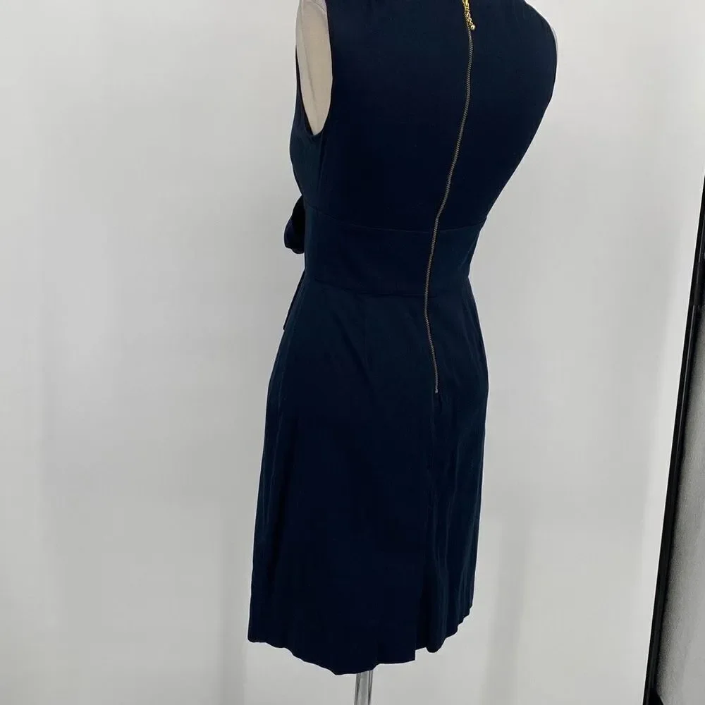 Kate Spade Blaine Bow Sheath Dress Mini Size 2‎ Small -V Neck Sleeveless Navy